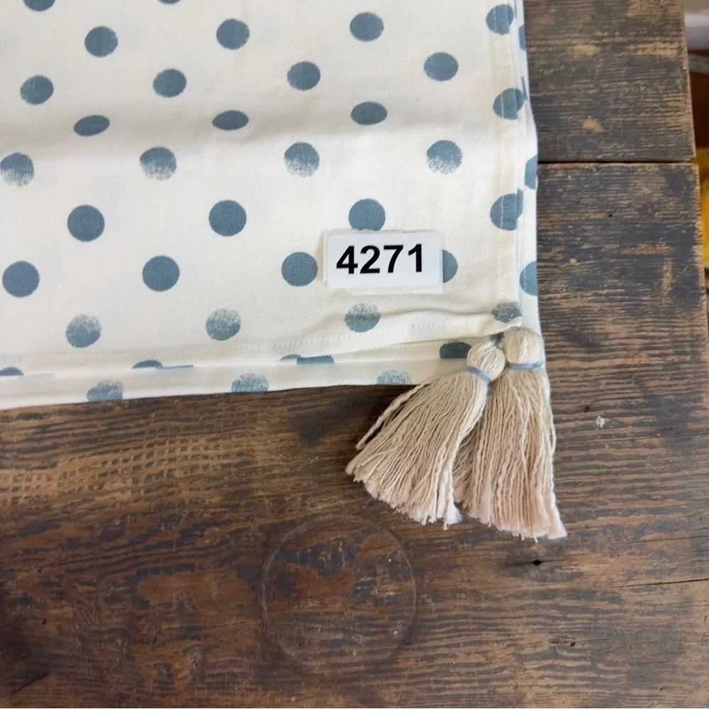 Folkulture 14/108 table runner 100% cotton white blue polka dot new